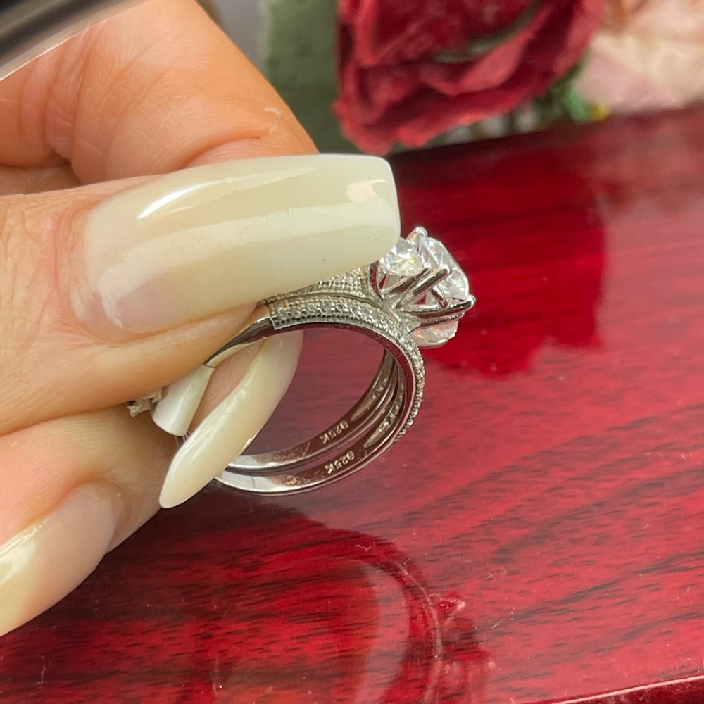 Size 8 Sterling Silver Stack Wedding Engagement R… - image 5